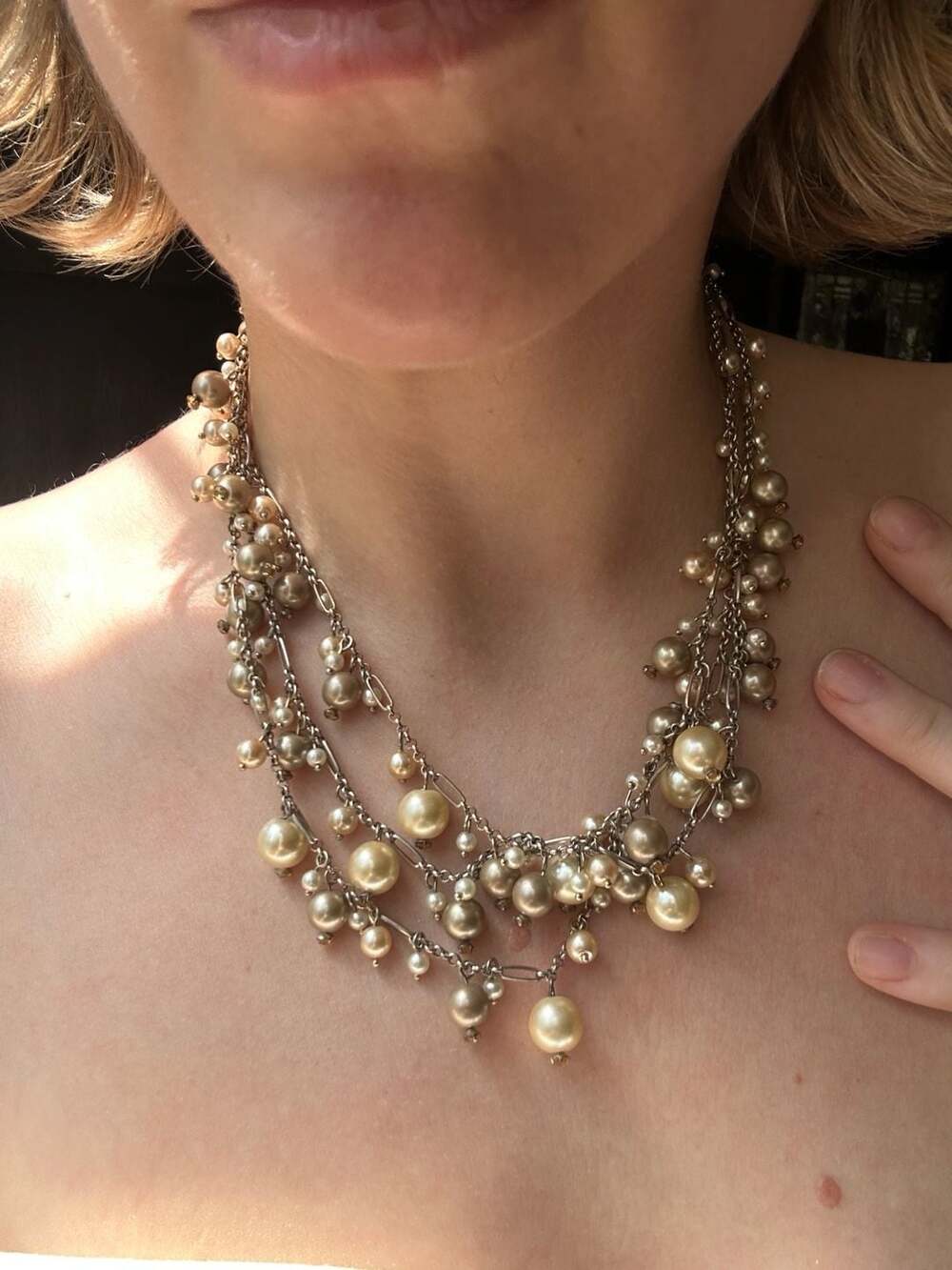 Chico's Multi-Strand Faux Pearl Cluster Statement Necklace